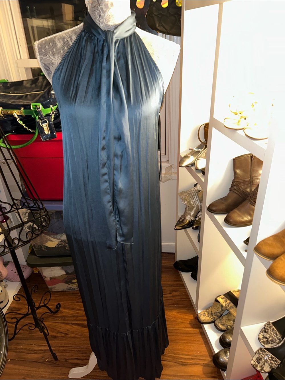 Zara Teal Halter Maxi Dress with Neck Tie